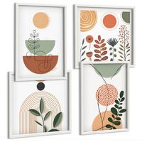 BILDER SET 4er Set - 50x50 cm & 40x60 cm Weißer Rahmen - Abstrakte Pflanzenformen - Weiß, Kunststoff (50/50cm) - TULUP