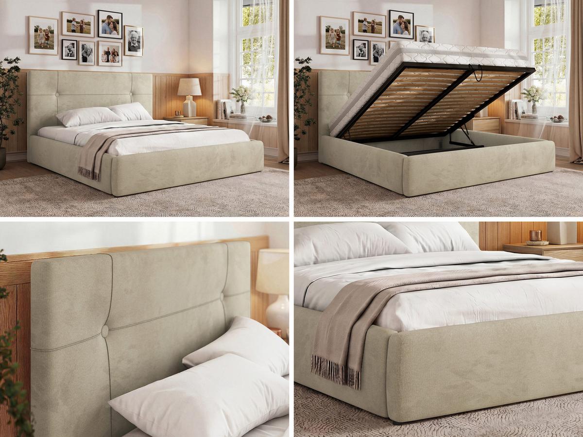 POLSTERBETT CALERIO CLASSIC 160/200 - Beige Velvet - Matratze Pocket - Beige/Schwarz, Kunststoff/Textil (160/200cm) - MKS