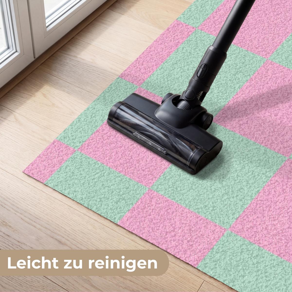 FUSSMATTE Schachbrettmuster - Grün - Rosa - Würfel Fußabtreter 150x90 cm - Mintgrün, Kunststoff (150/0.4cm) - MuchoWow