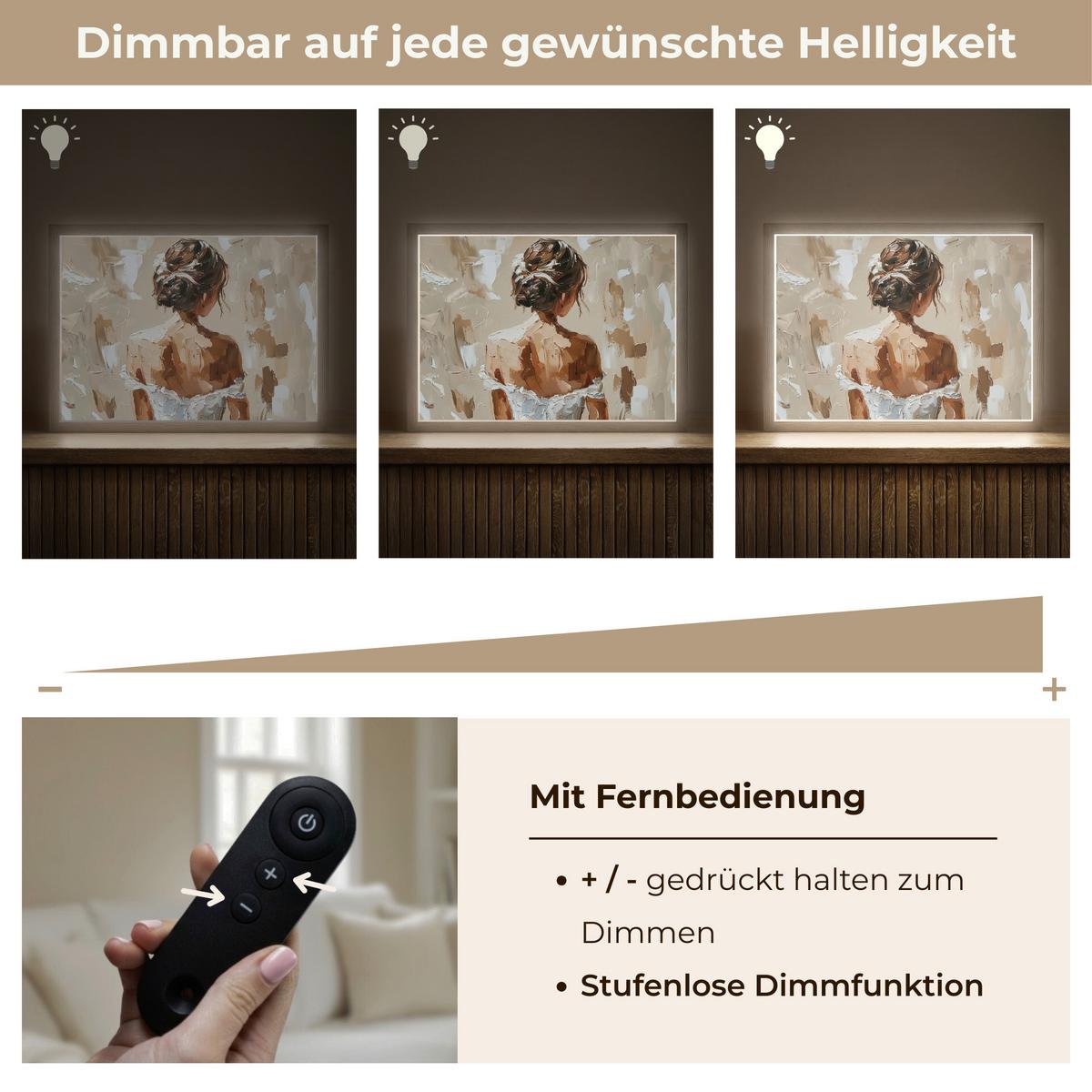 WANDLEUCHTE MIT AKKU Frau - Farbe - Abstrakt - Beige - Modern 40x30 cm - Hellbraun, Holzwerkstoff (40/30/8cm) - OnlyWow