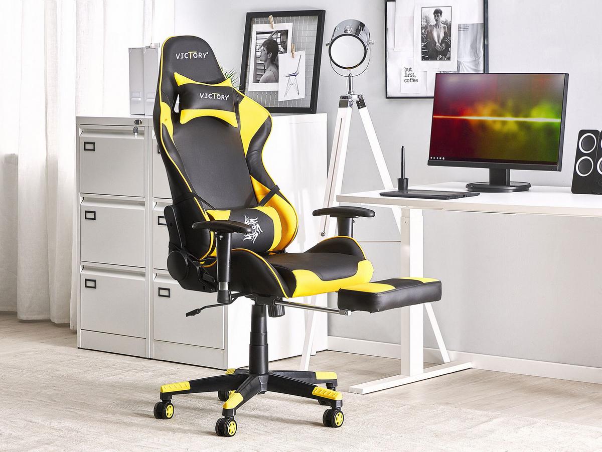 GAMINGSTUHL Kunstleder Schwarz/Gelb Victory - Schwarz, Kunststoff/Textil (55/124/60cm) - Beliani