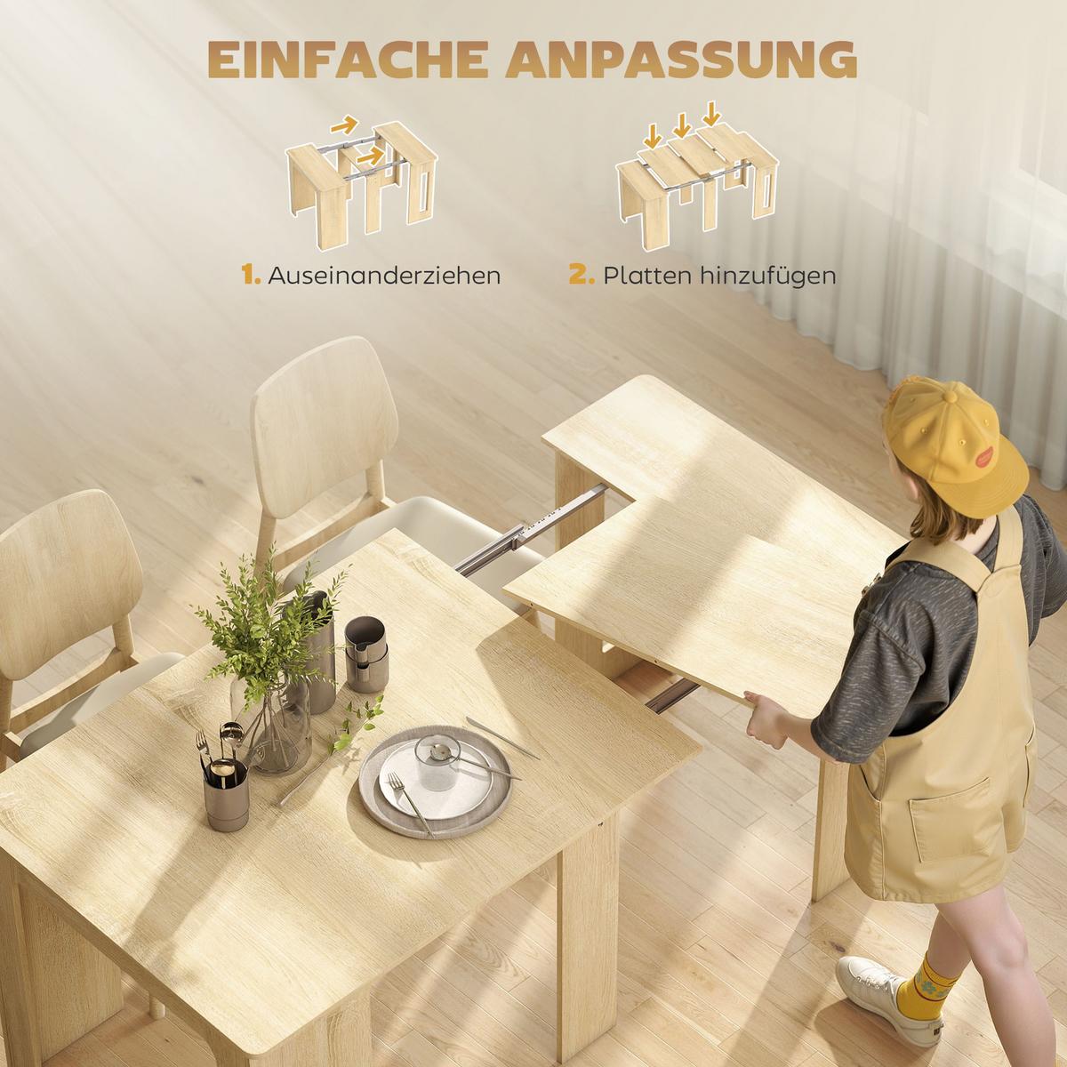 ESSTISCH Ausziehbar Küchentisch Esszimmertisch für bis 6 Personen 60-180x85 cm - Naturfarben/Weiß, Holzwerkstoff (180/85/75cm) - HOMCOM