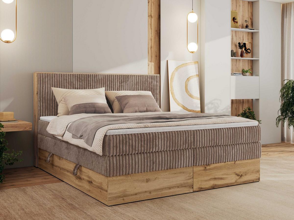BOXBETT WOOD CLASSIC KING 200/200 - Braun Cord - H3 - Braun, Textil (200/200cm) - MKS