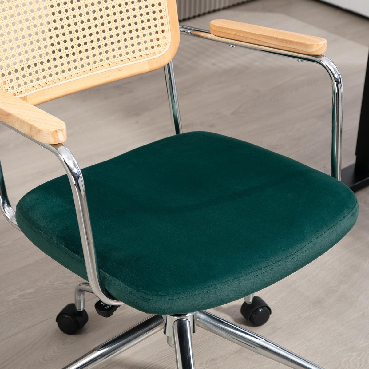BÜROSTUHL, Schreibtischstuhl mit Rattanoptik, Wippfunktion für Home Office, Grün - Grün, Kunststoff (58/94/65cm) - HOMCOM