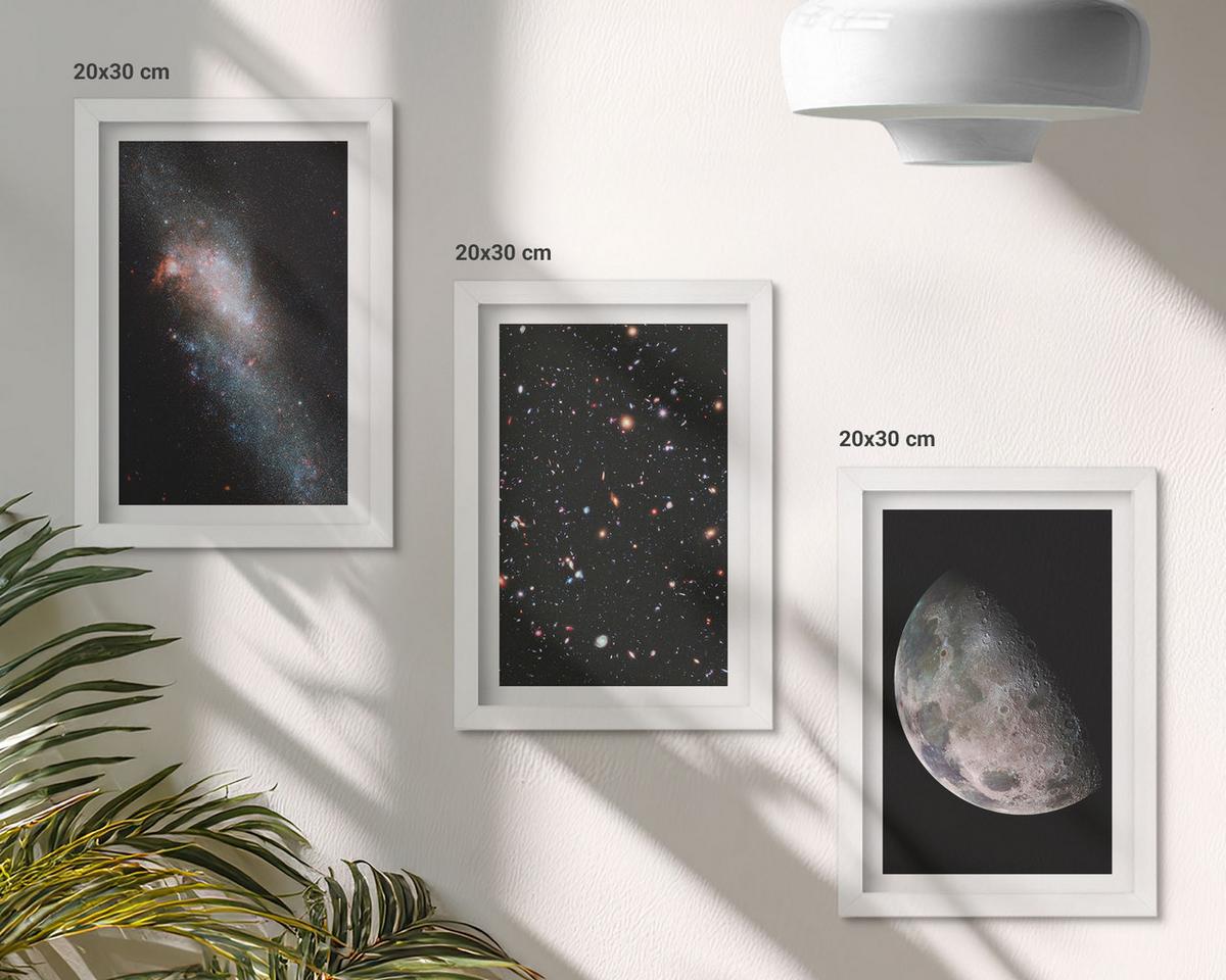 BILDER SET 3er Set - 20x30 cm Weißer Rahmen - Weltraum Galaxien Sterne Mond - Weiß, Kunststoff (20/30cm) - TULUP