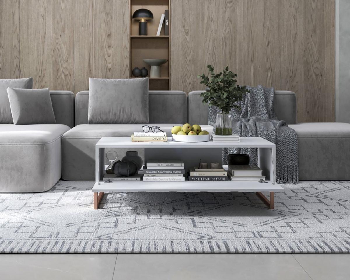 COUCHTISCH Elpis Weiß matt Glamour 110 cm - Weiß/Kupferfarben, Holzwerkstoff/Metall (54/110/39cm) - Meble Lindner