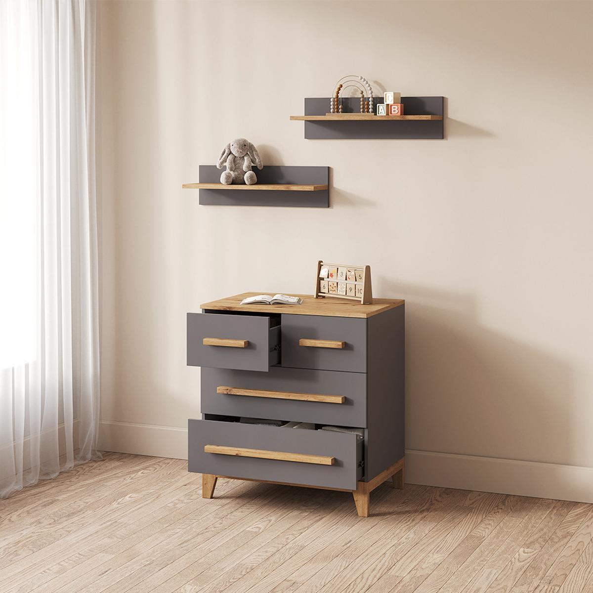 KOMMODE Mailo Grau/Artisan 80 x 88 cm mit 4 Schubladen - Eiche Artisan/Grau, Holzwerkstoff (80/88/53.4cm) - Livinity®