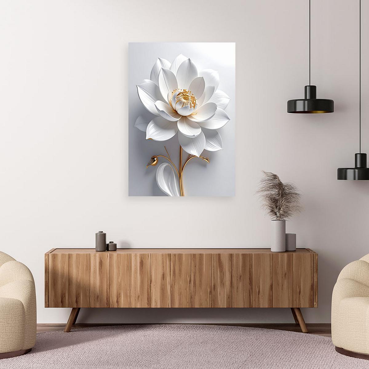 LEINWANDBILDER, Weiße Blume 3d gold glamour - Weiß, Textil (30/45cm) - Feeby