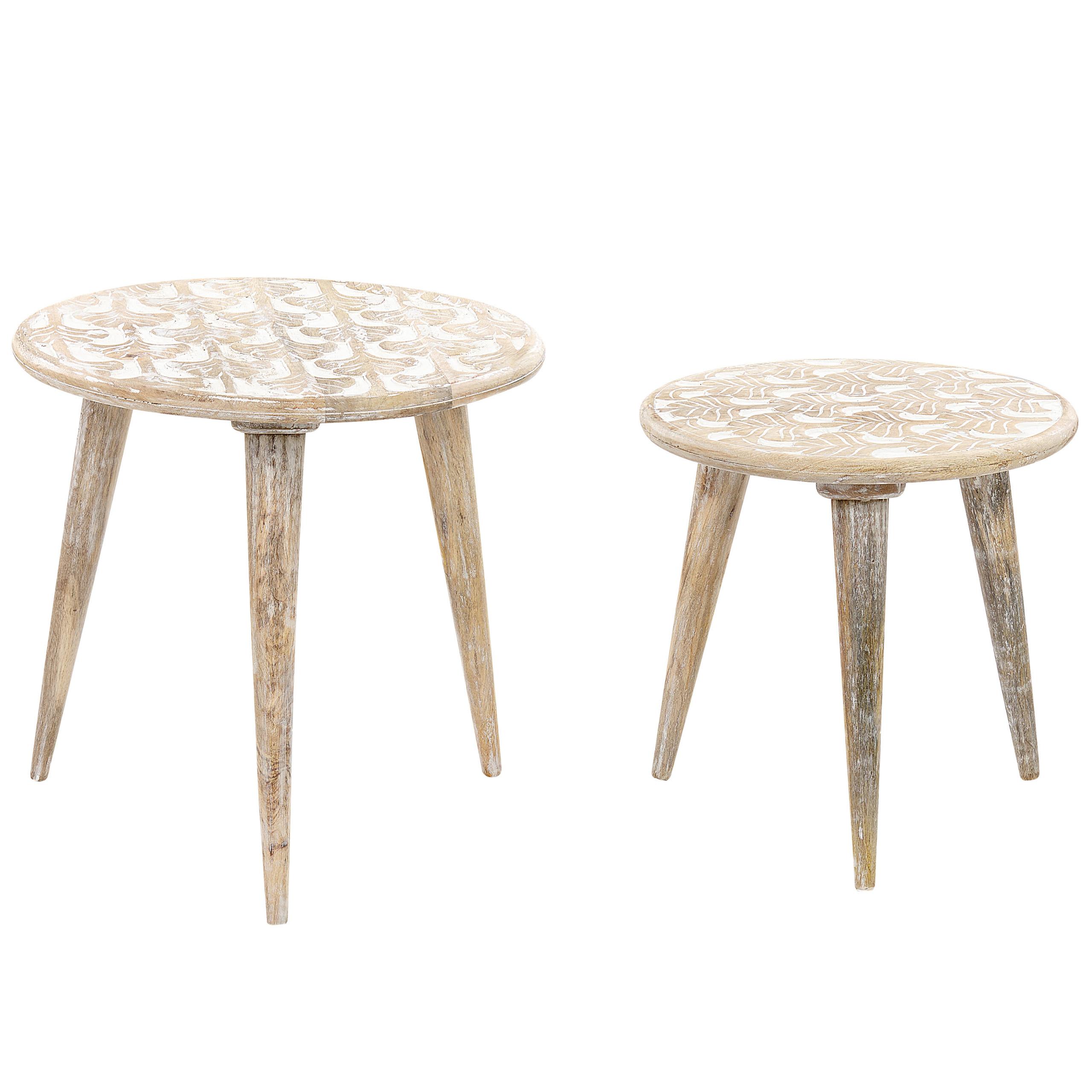 BEISTELLTISCH 2er-Set Rund Holz, Weiß Hursi - Hellbraun, Holz (46/46/45cm) - Beliani