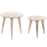 BEISTELLTISCH 2er-Set Rund Holz, Weiß Hursi - Hellbraun, Holz (46/46/45cm) - Beliani