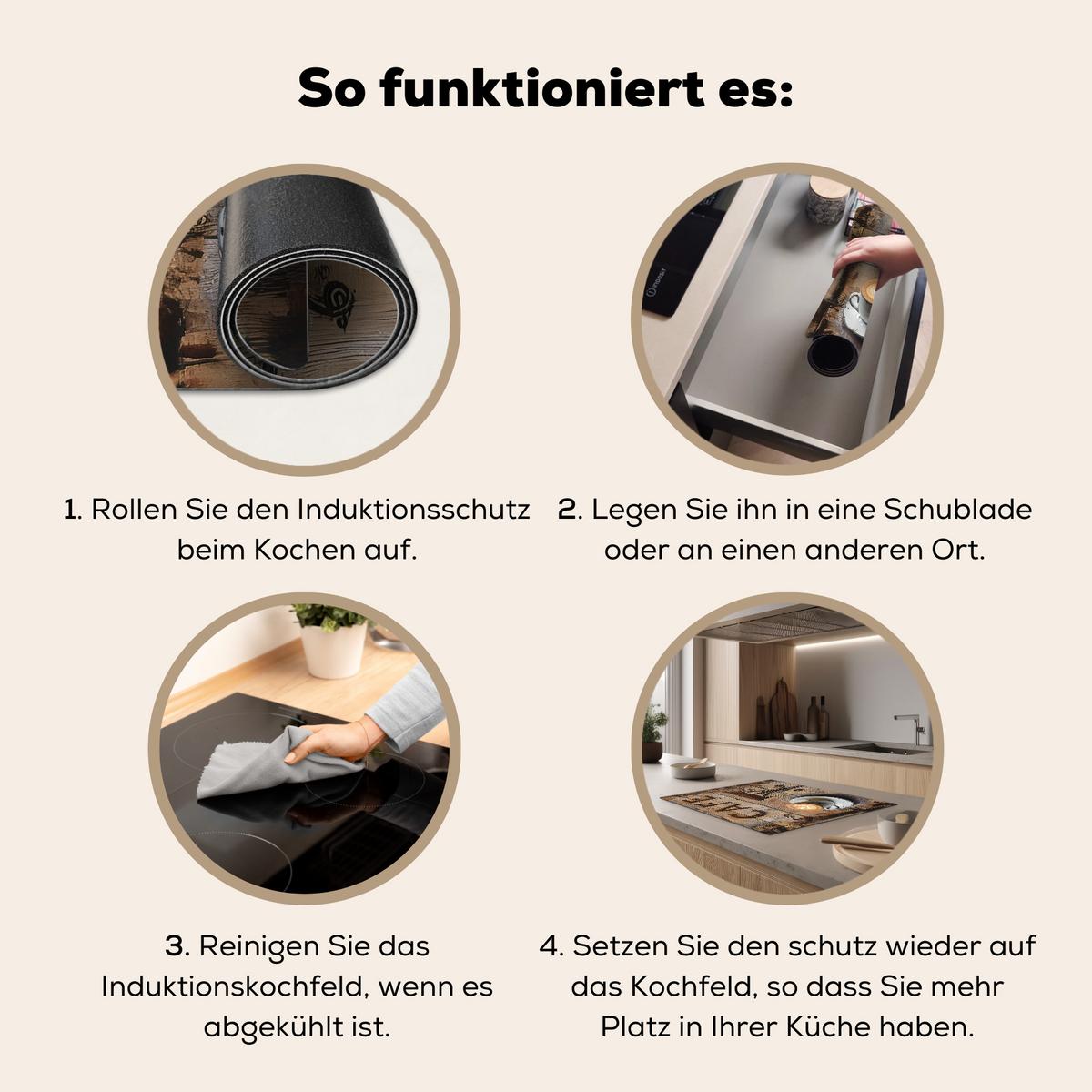 HERDABDECKPLATTE Cafe - Holz - Kaffee - Regale Induktionsmatte 71x52 cm - Schwarz, Kunststoff (71/52/0.2cm) - MuchoWow