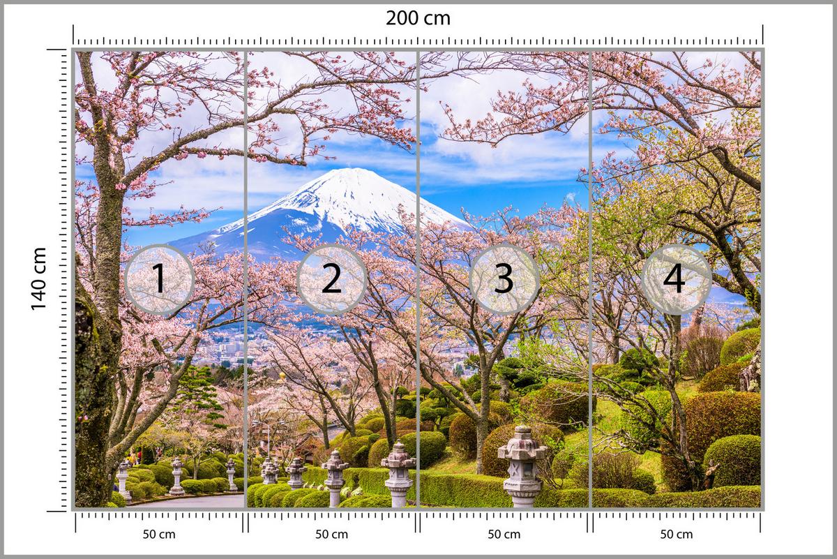 FOTOTAPETE für Wohnzimmer Peace Park Fuji View Kirschblüten 200x140 - Rosa/Braun, Papier (200/140cm) - Muralo