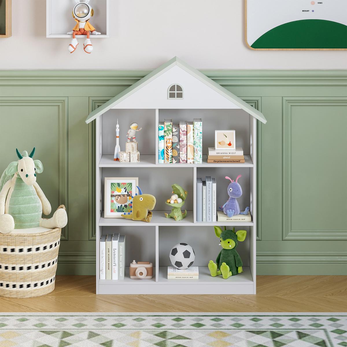 KINDERREGAL Vipsali - Weiß/Mintgrün, Holzwerkstoff (83/106.5/30cm) - [en.casa]