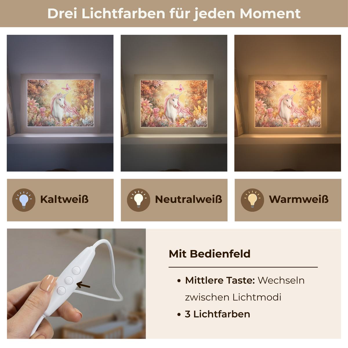 NACHTTISCHLAMPE Einhorn - Blumen - Schmetterling - Rosa 20x15 cm - Beige, Holzwerkstoff (8/20/15cm) - OnlyWow