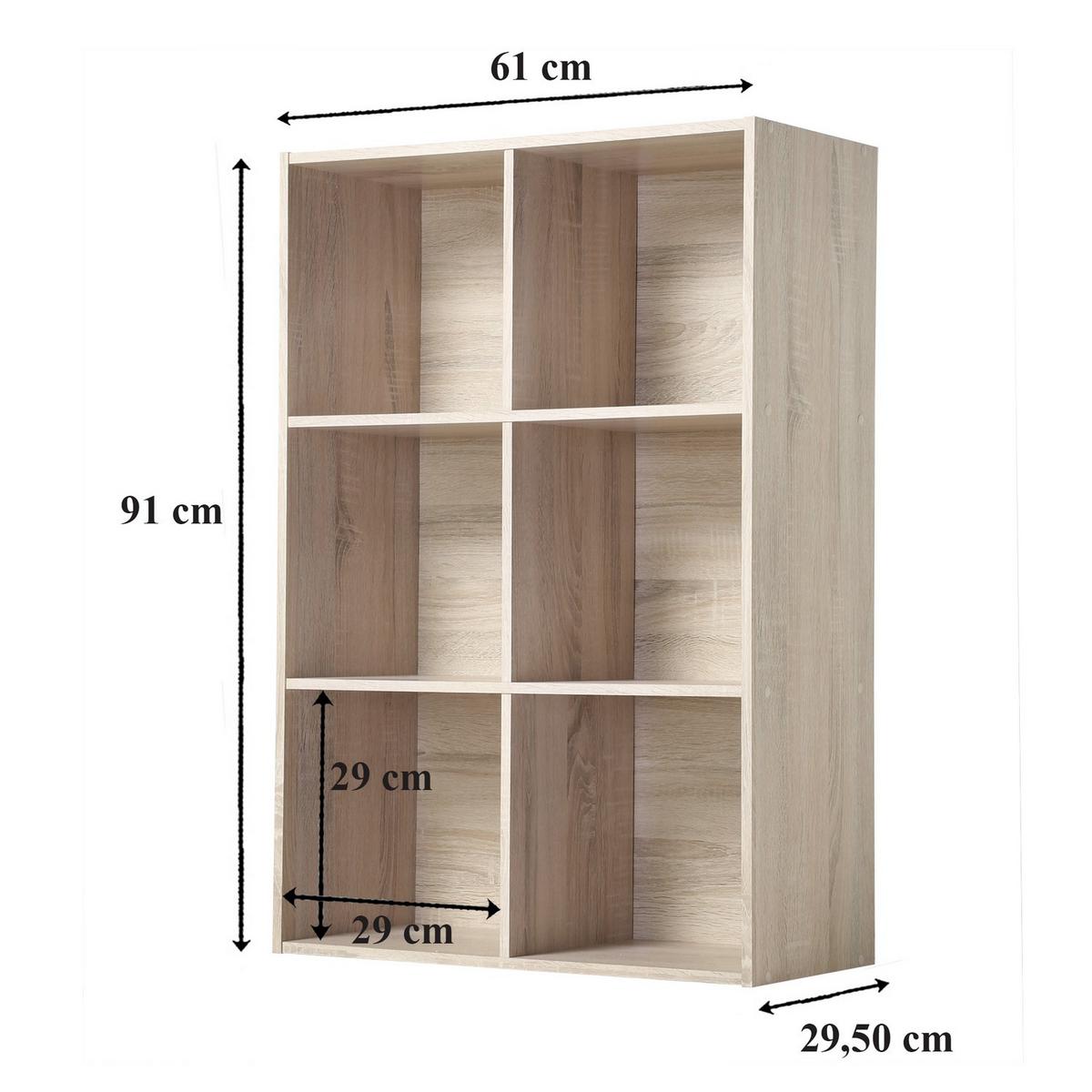 REGAL mit 6 Fächern - H91,5 x L61,5 cm - Eschefarben, Holzwerkstoff (29.5/91.5/31cm) - Calicosy