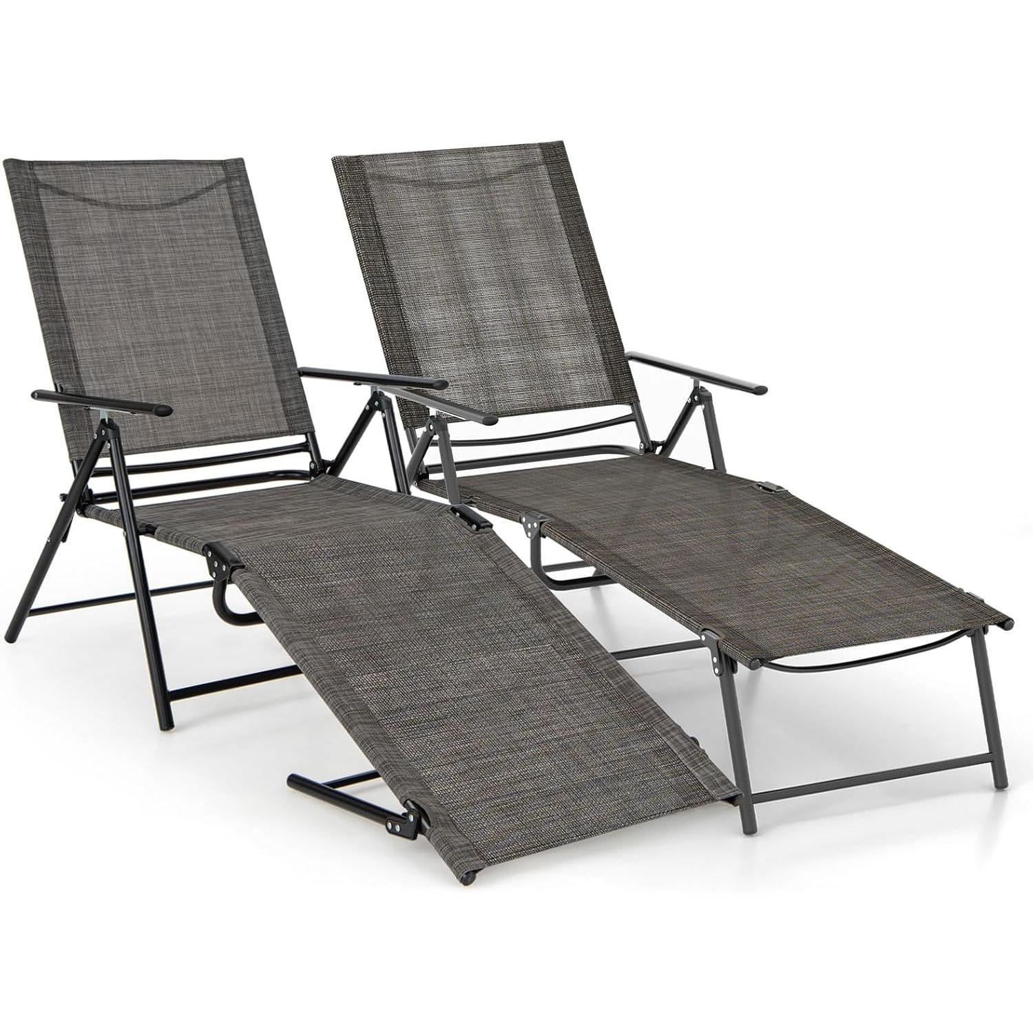 SONNENLIEGE Braun(2er-Set) - Braun, Metall (189/65/64cm) - COSTWAY