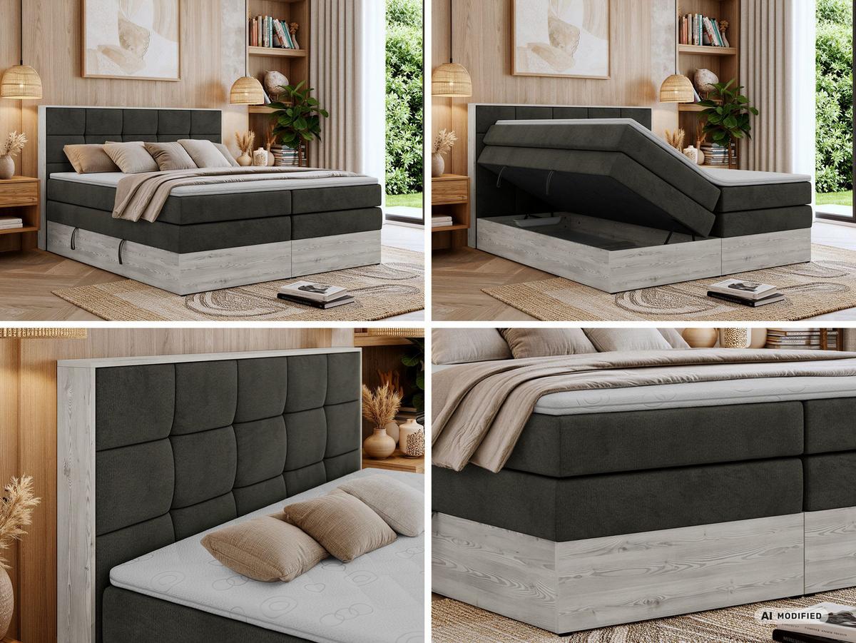 BOXSPRINGBETT ALNOR KING 160/200 - Dunkelgrau Velvet - Topper Visco - H4 - Dunkelgrau/Anthrazit, Kunststoff/Textil (160/200cm) - MKS