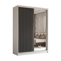 SCHWEBETÜRENSCHRANK LAMELLO 160/216/61 cm 2-türig mit Spiegel Weiß - Weiß/Grau, Holzwerkstoff (160/216/61cm) - MASSENO