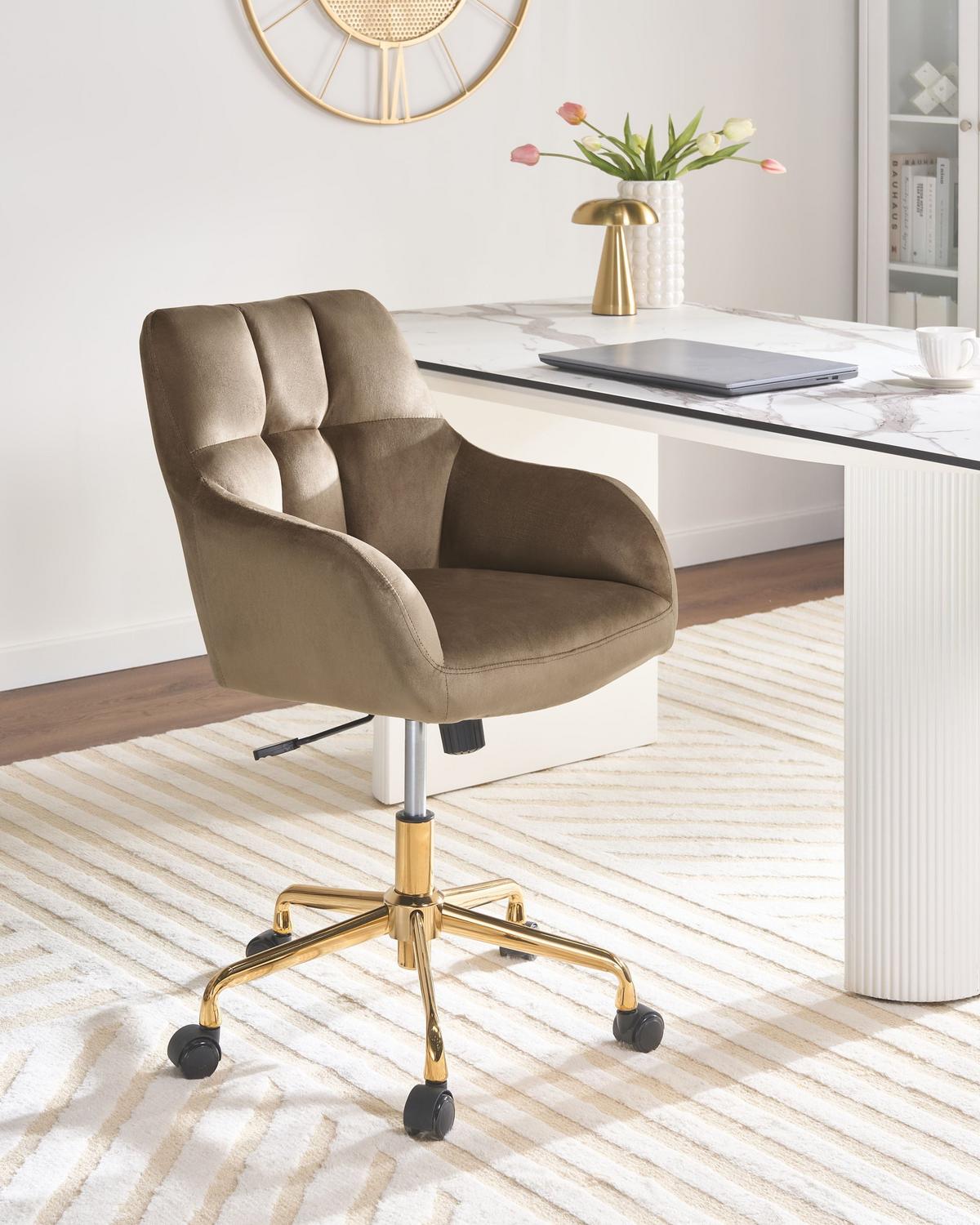 SCHREIBTISCHSTUHL Samtstoff Taupe Palmdale - Taupe, Textil (58/87/61cm) - Beliani