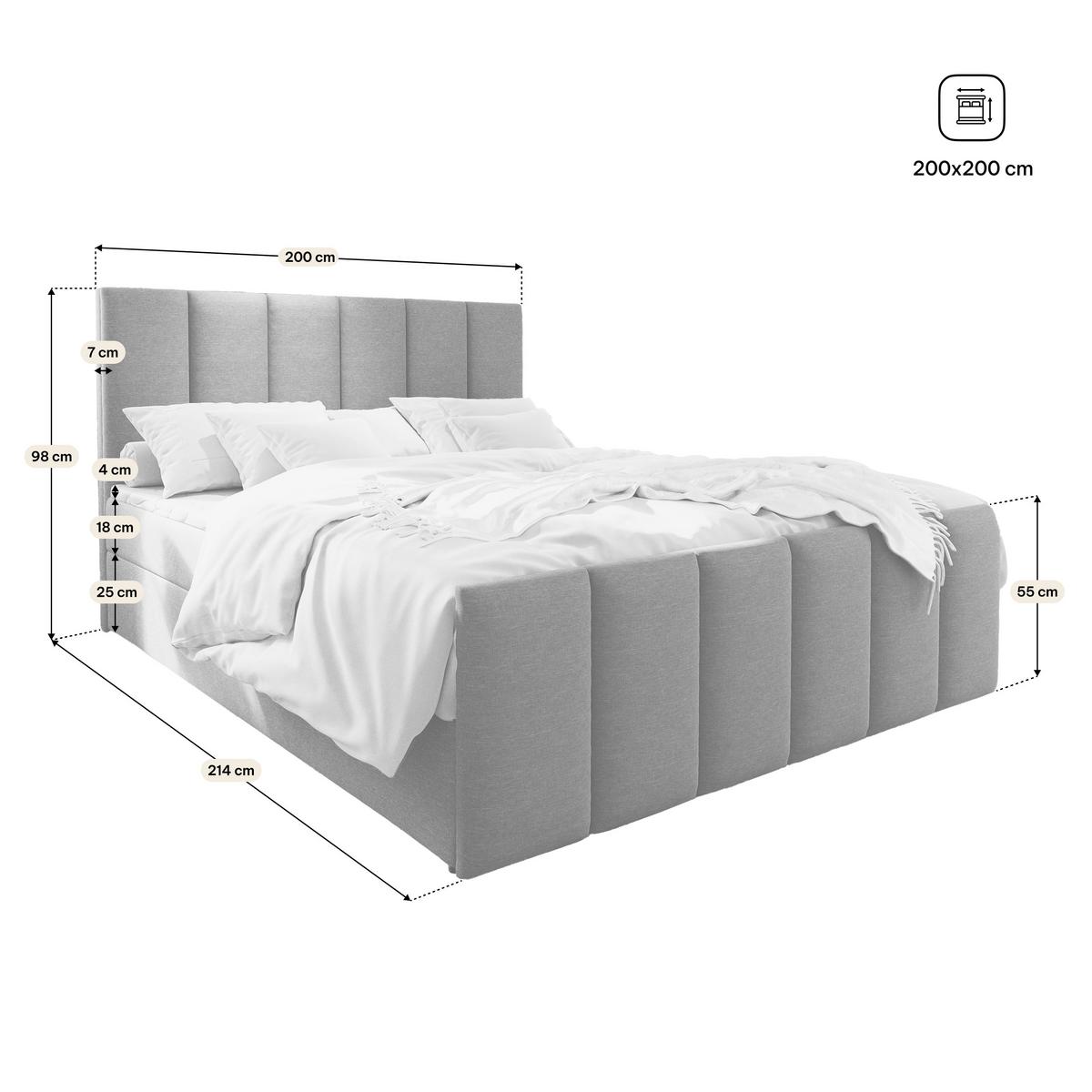 BOXBETT LAGO 200x200 cm mit Matratze und Topper, H2+H3 - Hellgrau - Hellgrau, Holz (200/200cm) - MASSENO