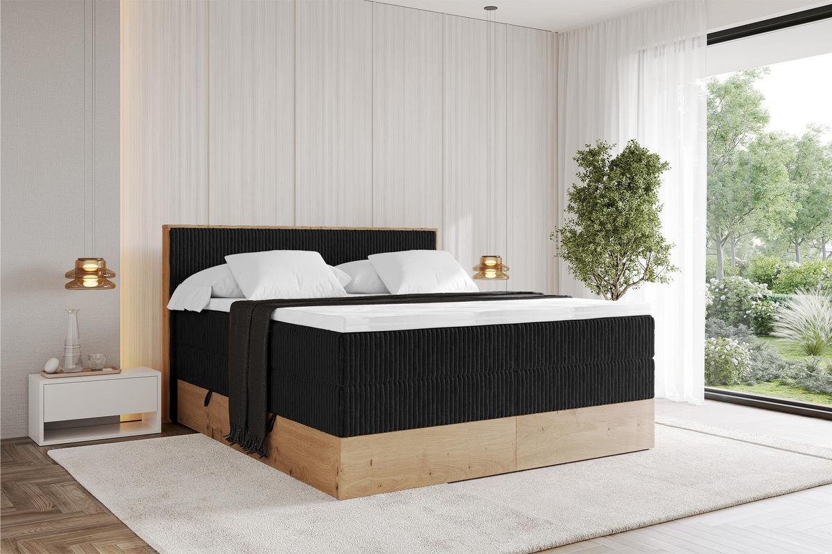 BOXSPRINGBETT LOLLI9 -KING 140x200 - H3/H4 Schwarz - Schwarz, Holzwerkstoff (140/200cm) - ALTDECOR