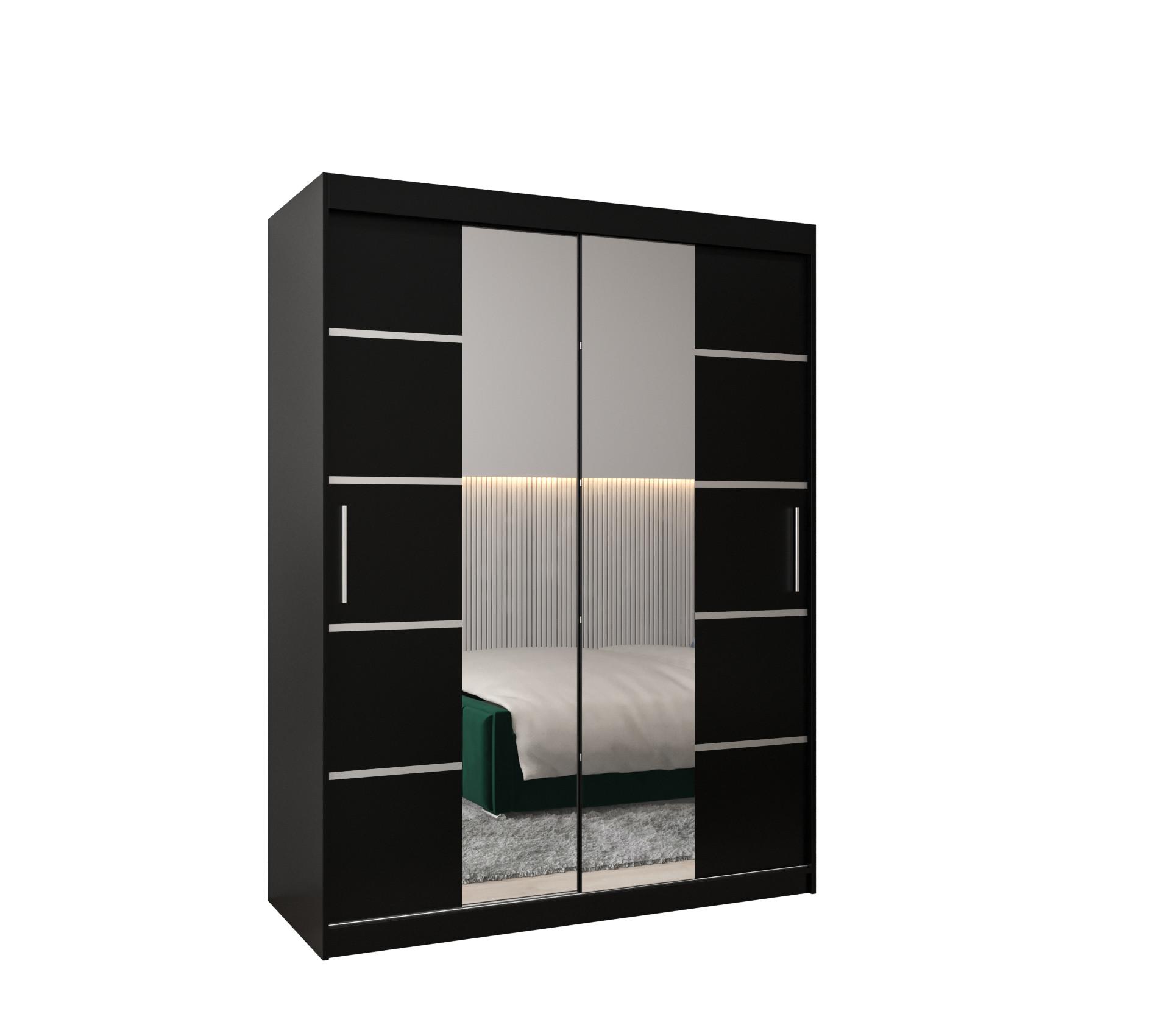 SCHWEBETÜRENSCHRANK 200/150/62 2-türig - Silberfarben/Schwarz, Holz/Kunststoff (150/200/62cm) - MÖBEL KRYSPOL