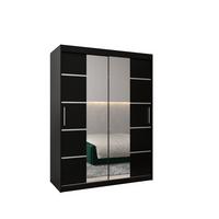 SCHWEBETÜRENSCHRANK 200/150/62 2-türig - Silberfarben/Schwarz, Holz/Kunststoff (150/200/62cm) - MÖBEL KRYSPOL