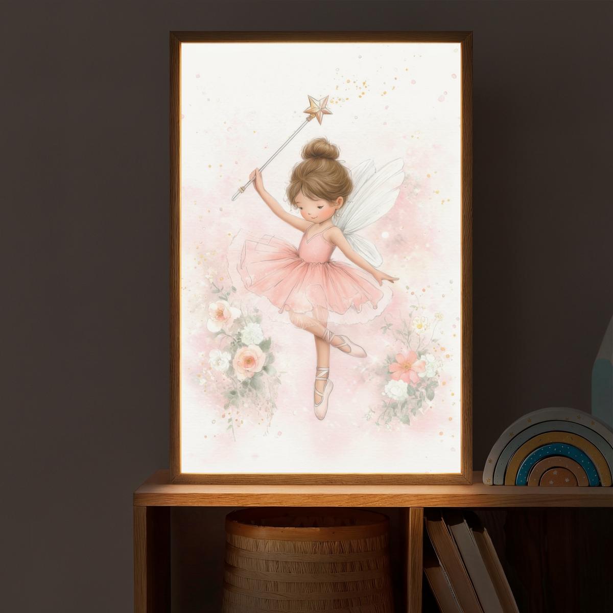 NACHTTISCHLAMPE MIT AKKU Ballerina - Fee - Blumen - Rosa 40x60 cm - Rosa, Holzwerkstoff (8/40/60cm) - OnlyWow