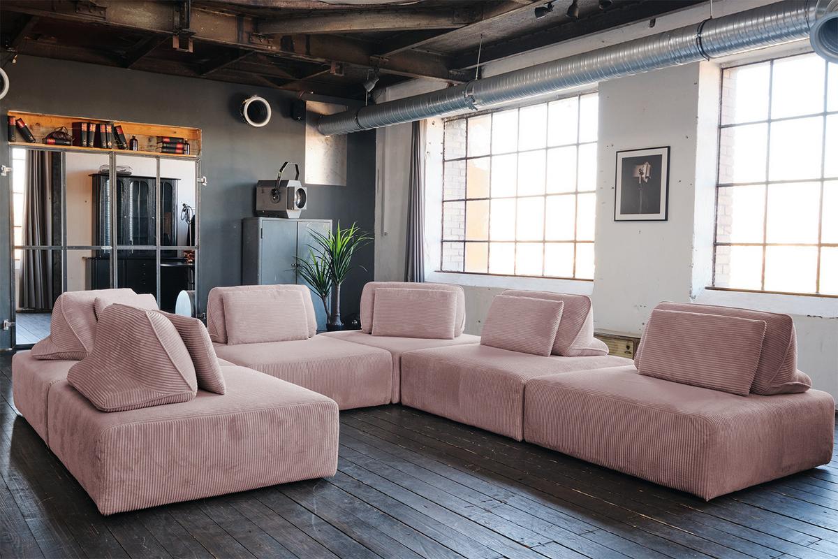 MODULSOFA WIOLO SOFT 6 MODULE 6 KISSEN Pink Cord - Schwarz/Rosa, Kunststoff/Textil (333/84/333cm) - KAWOLA