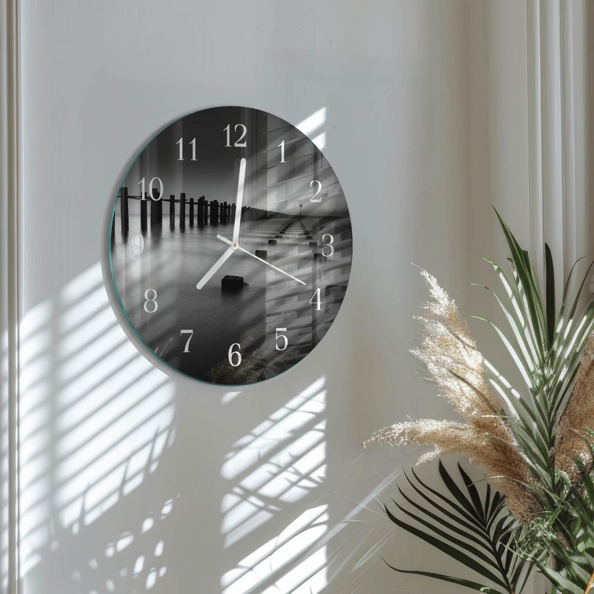 WANDUHR aus Glas Ø30 cm - Meer - Schwarz, Glas (30/30/0.4cm) - TULUP