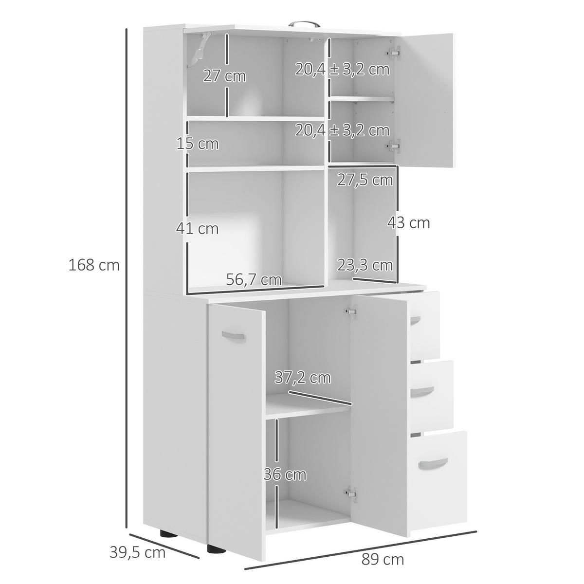 KÜCHENSCHRANK MDF Spanplatte Weiß - Weiß, Holzwerkstoff (39.5/168/89cm) - HOMCOM