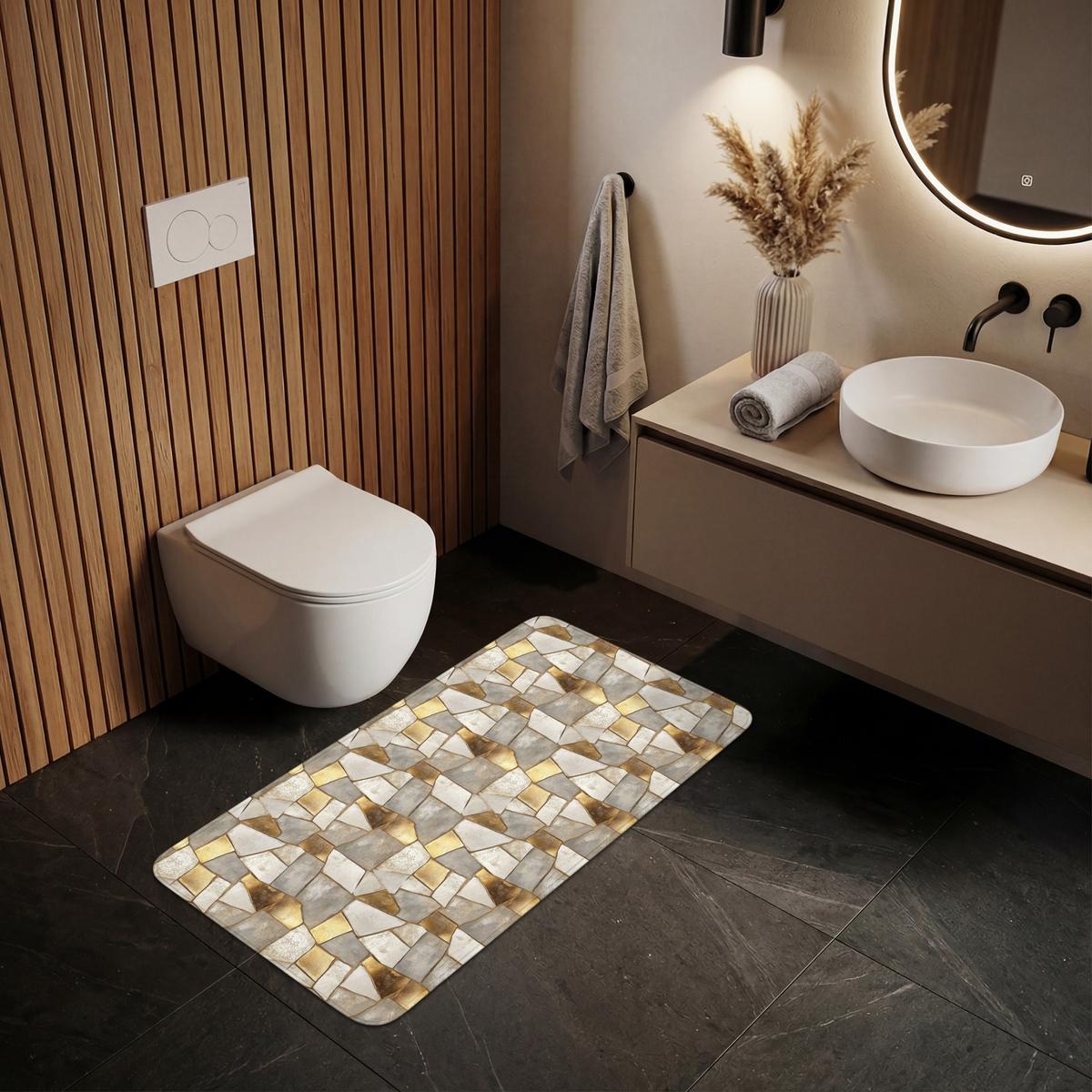 WC-VORLEGER Mosaik - Marmor - Gold WC Teppich 120x60 cm - Champagner, Textil (120/1cm) - OnlyWow