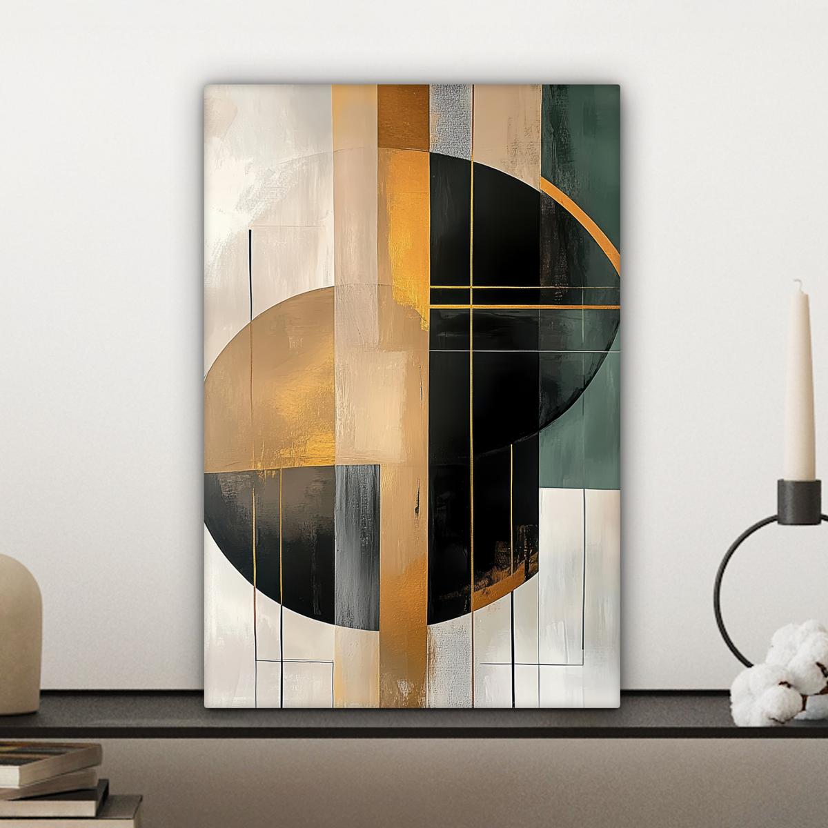 LEINWANDBILD Abstrakt - Gold - Bronze - Grün - Formen - Modern Deko Wohnzimmer 20x30 cm - Multicolor, Textil (20/30cm) - MuchoWow