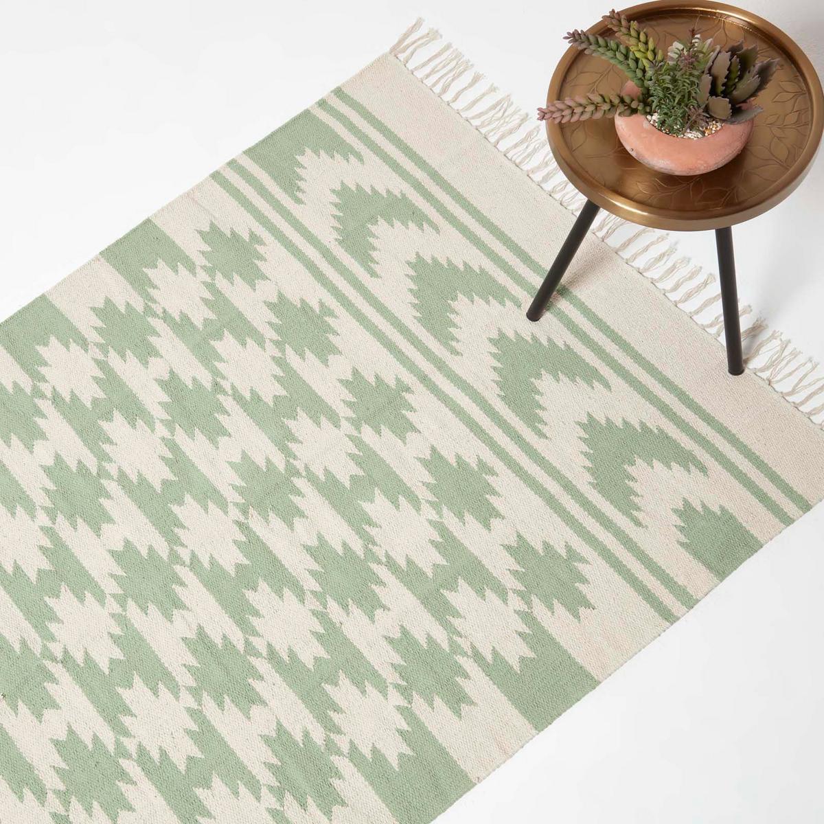 KELIM-TEPPICH Turin handgewebt 90/150 cm - Grün, Textil (90/150cm) - Homescapes