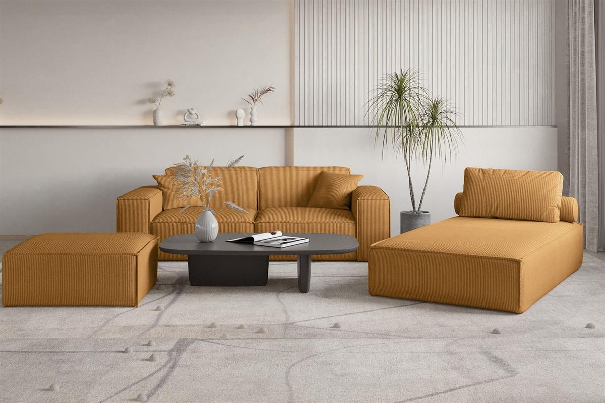 POLSTERHOCKER Celes Premium 85x85cm - Currygelb, Holzwerkstoff/Textil (85/40/85cm) - Fun Möbel