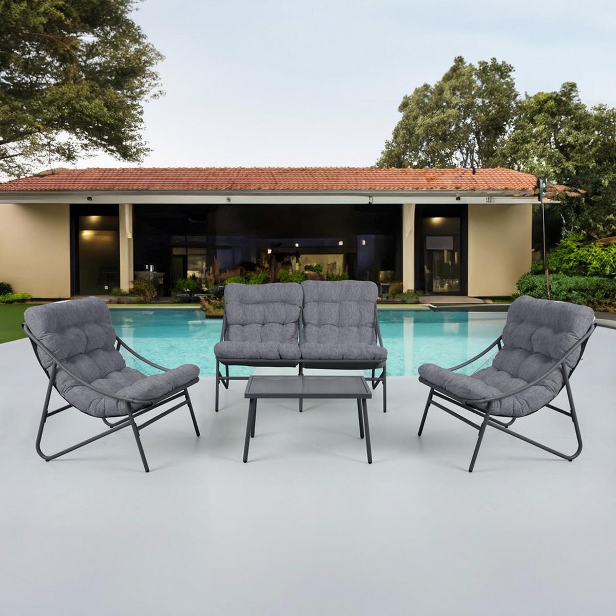 GARTENLOUNGE-SET VIBE 4-teilig mit Sofa, Sesseln und Tisch - Grau, Holzwerkstoff - RAUMHIRSCH FURNITURE