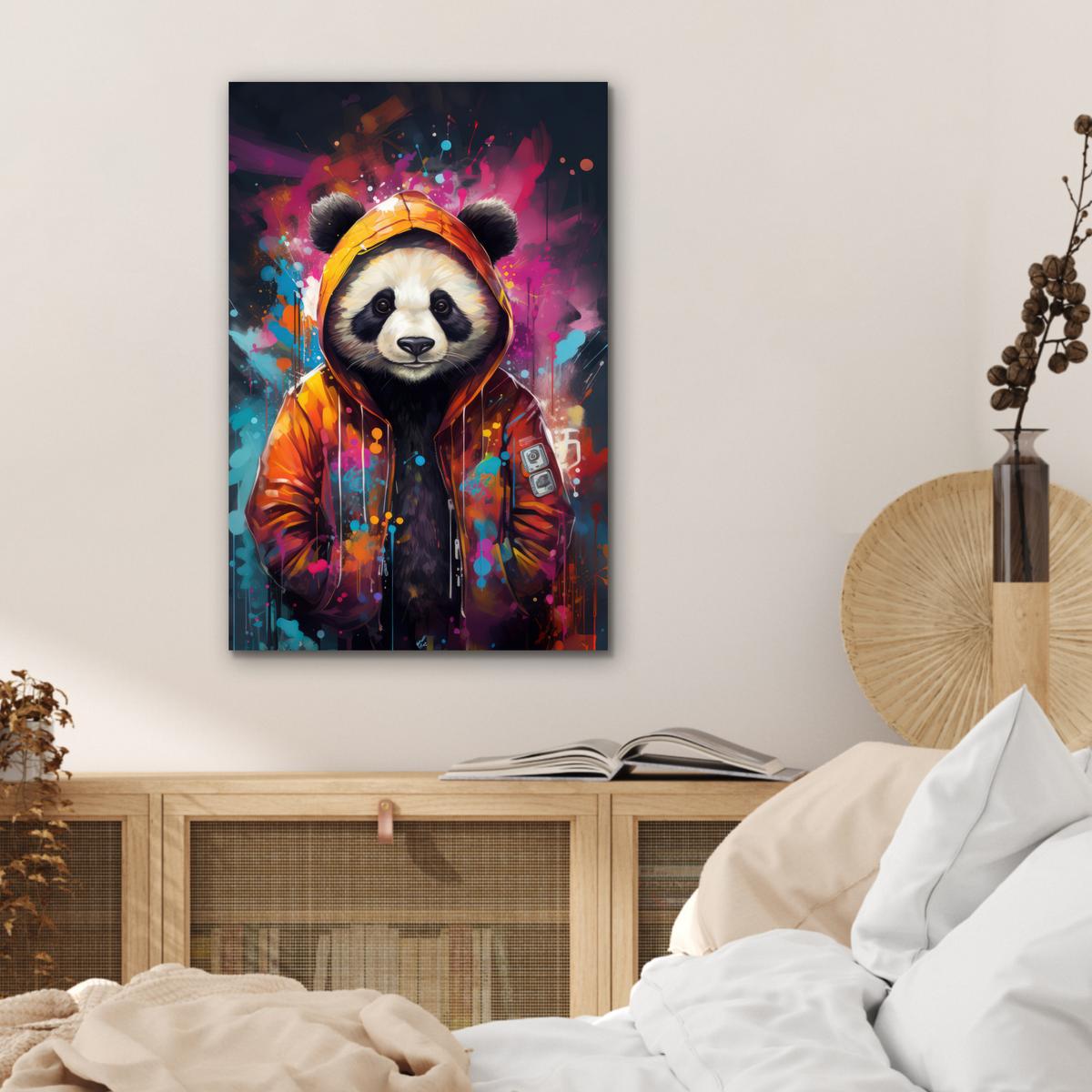 METALLBILD Panda - Jacke - Graffiti - Orange Deko Schlafzimmer 40x60 cm - Orange, Metall (40/60cm) - MuchoWow