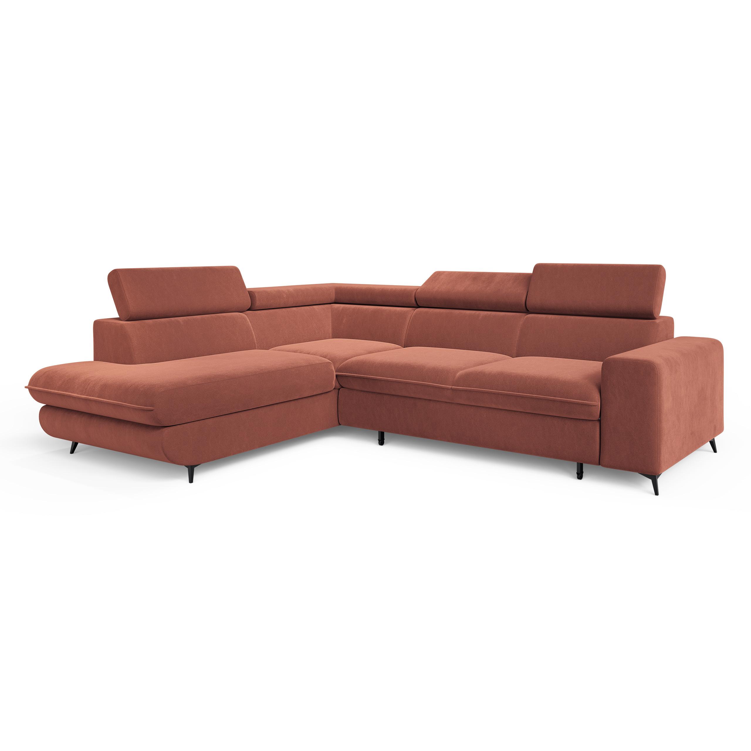 ECKSOFA VELISS Koralle Veloursstoff mit Schlaffunktion - Koralle, Holz (255/193cm) - MASSENO