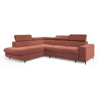 ECKSOFA VELISS Koralle Veloursstoff mit Schlaffunktion - Koralle, Holz (255/193cm) - MASSENO