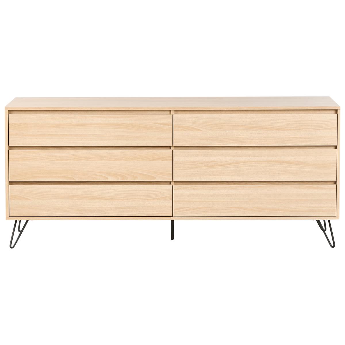 KOMMODE mit 6 Schubladen Hellbraun Cardigan - Hellbraun, Holzwerkstoff (160/70/40cm) - Beliani