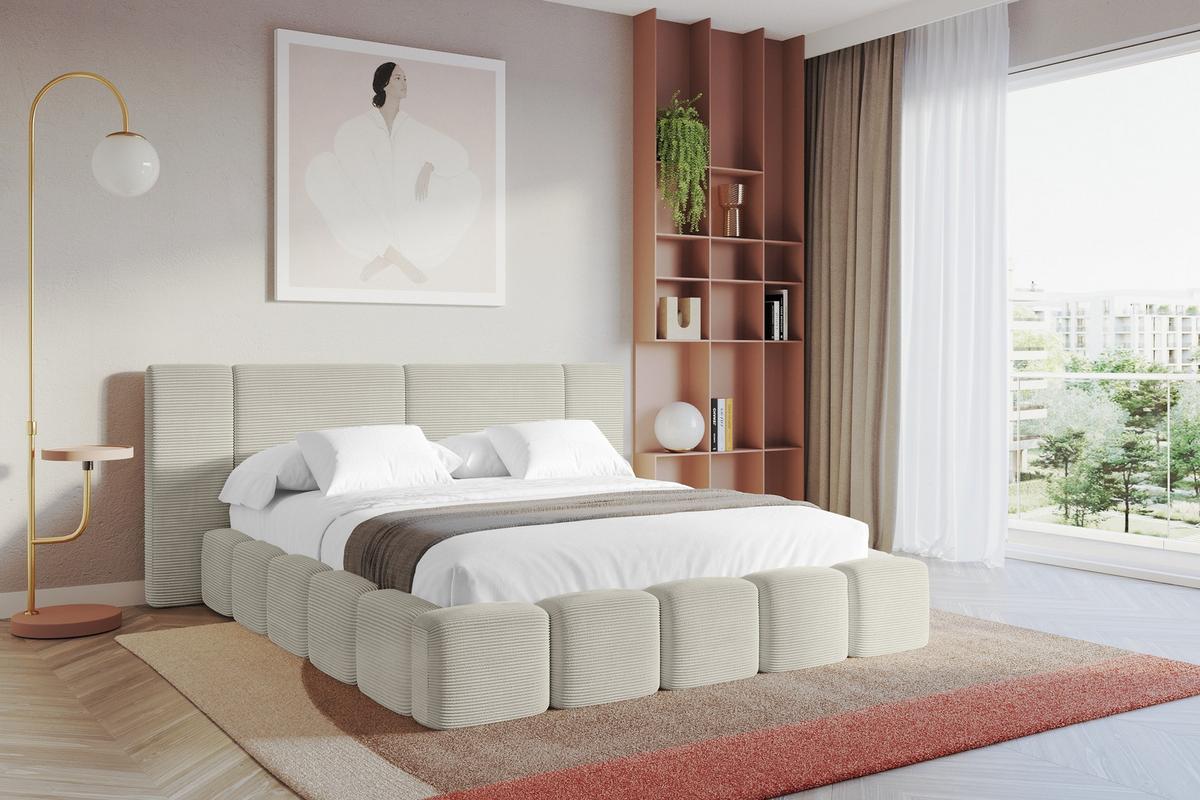 POLSTERBETT mit Bettkasten und Lattenrost, Bett mit Matratze H3/H4 - NILO 200x200 Creme - Cappuccino, Holzwerkstoff/Textil (200/200cm) - ALTDECOR
