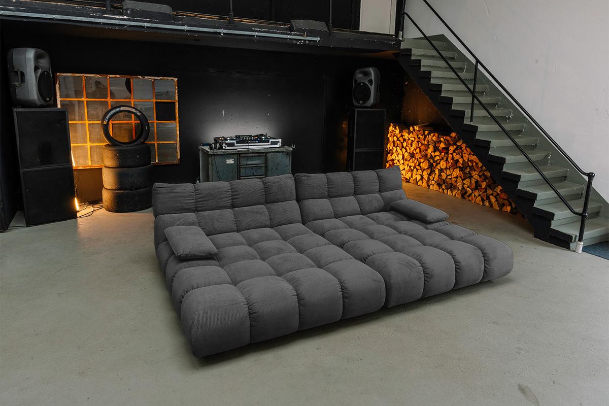 BIG SOFA VIVIEN Anthrazit Cord - Anthrazit/Schwarz, Kunststoff/Textil (296/85/178cm) - KAWOLA