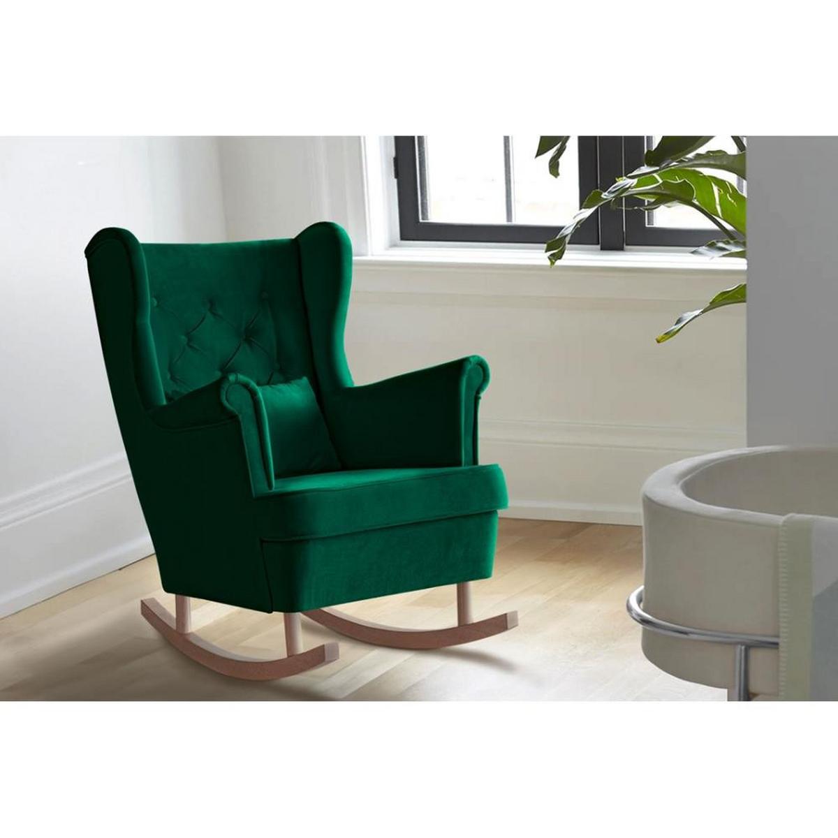 SCHAUKELSTUHL Fabio grün mit Buchenbeinen - Dunkelgrün/Buchefarben, Textil (82/103/108cm) - Beautysofa