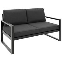 GARTENBANK Bellano Outdoor 2-Sitzer Polster-Loungebank, Stahlgestell Schwarz, Dunkelgrau 76/146/80 cm - Grau, Textil (146/86/80cm) - WFL GROUP