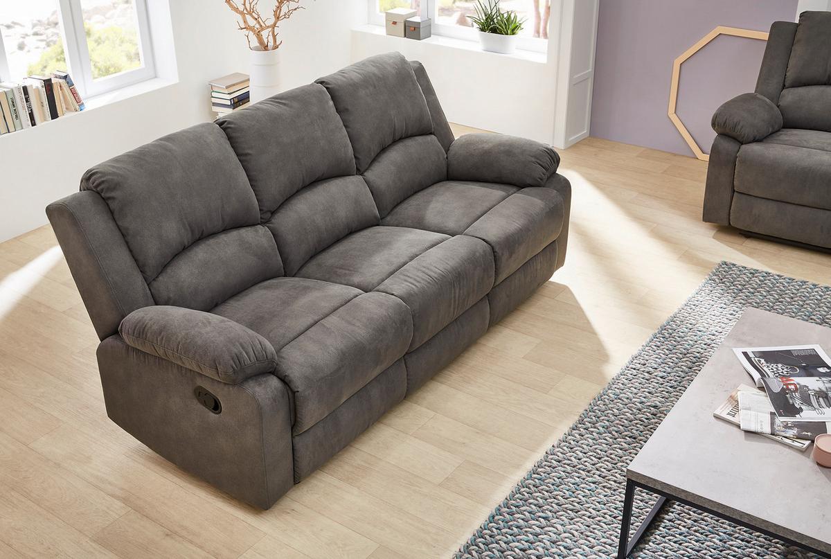 3-SITZER-RELAXSOFA Federkern, Liegefunktion verstellbar durch halbautomatische Relaxfunktion B204/T87/H97 cm, Mikrofaser Vintage Anthrazit/ 15131 - Anthrazit/Schwarz, Textil (204/97/87cm) - luma-home