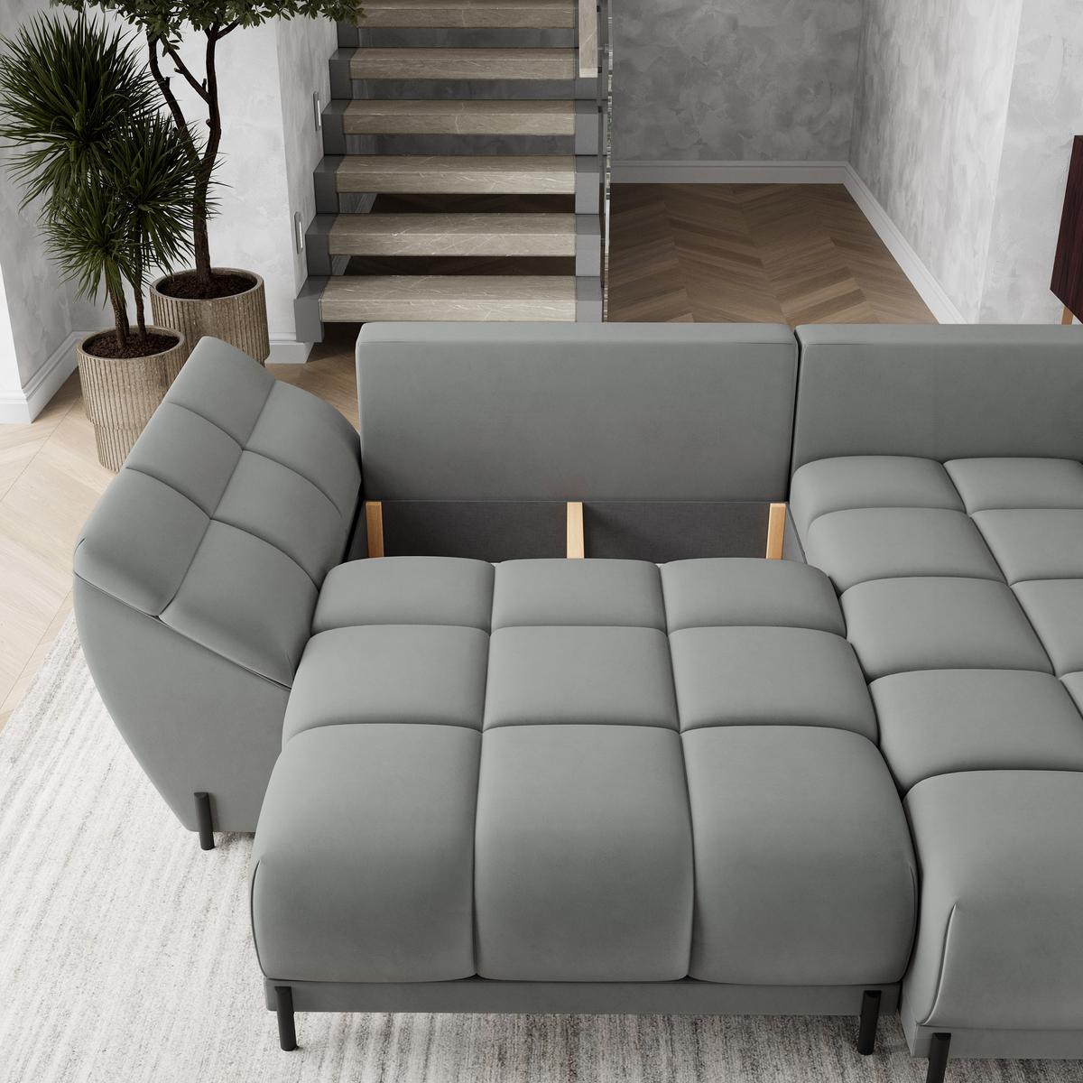 ECKSOFA VESTANO R-S Grau Velours-Stoff mit Schlaffunktion - Grau, Holz (287/182cm) - MASSENO
