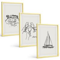 BILDER SET 3er Set - 40x60 cm Goldrahmen - Haus am Wasser, Segelboot-Toast - Goldfarben, Kunststoff (40/60cm) - TULUP