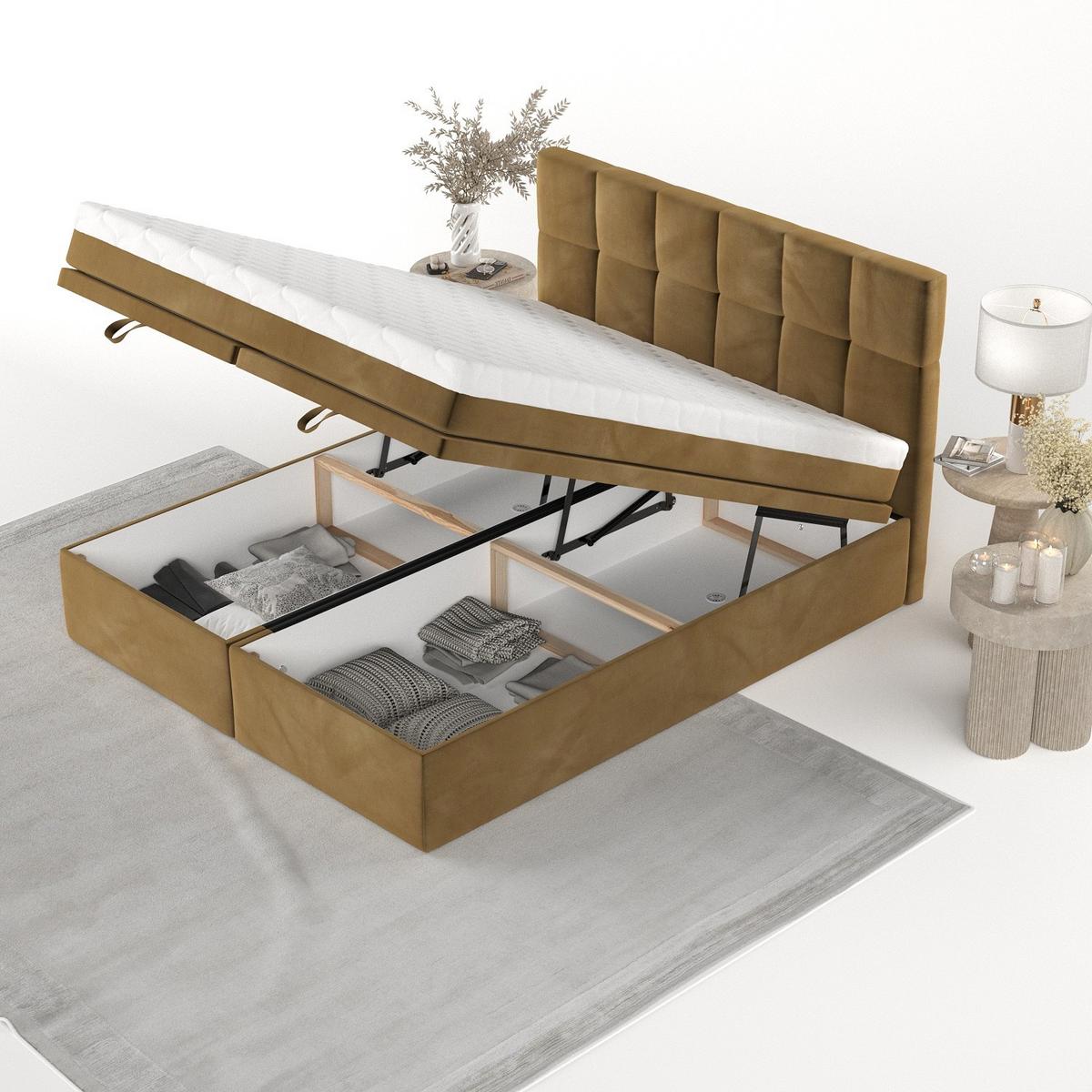 BOXBETT Elano 200/200 cm Honiggelb im Kronos Stoff - Schwarz/Honig, Holz/Holzwerkstoff (200/200cm) - AltaBeds