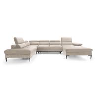 WOHNLANDSCHAFT MESTO Creme Velours-Stoff mit Schlaffunktion - Creme, Holz (353/94/182cm) - MASSENO