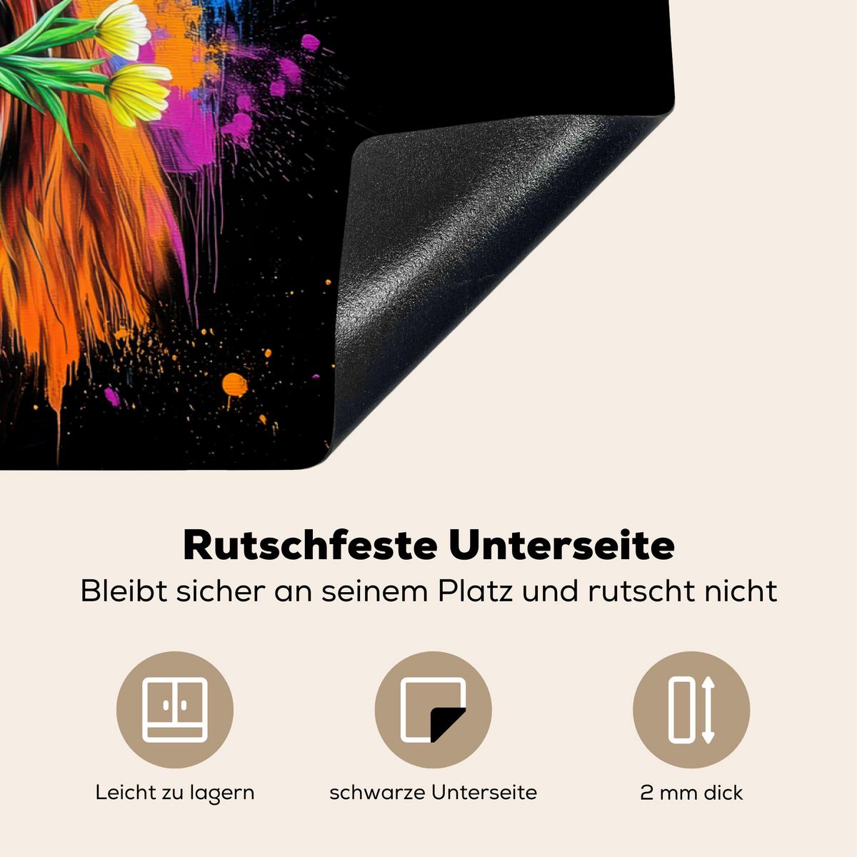 HERDABDECKPLATTE Schottischer Highlander - Graffiti - Bunt - Blume - Tiere Induktionsmatte 77x51 cm - Multicolor, Kunststoff (77/51/0.2cm) - MuchoWow